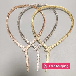 Pendant Necklaces Designer Collection Style Dinner Party Choker Neckhole Necklace Settings Full Diamond Plated Gold Color Snake Serpent Snakelike Wide Necklaces
