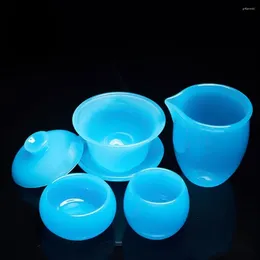 Tea Cups Ice Blue Jade Porcelain Cup Master Tureen Maker Coloured Glaze Teacup Chinese Set