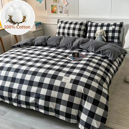 100% Cotton Black Plaid Simple StyleBedding SetAB Side1 Duvet Cover2 PillowcaseBreathableNo Bed Sheet 240112