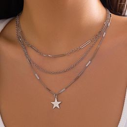 Pendant Necklaces KunJoe Multilayer Punk Metal Star Necklace For Women Men Punkl Silver Color Flat Cross Link Clavicle Choker Jewelry