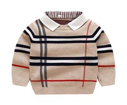 Boys Plaid Knitting Jacquard pullover Kids Removable Lapel Long Sleeve Knitted sweater Designer Preppy Style Children Lattice Jump1114803