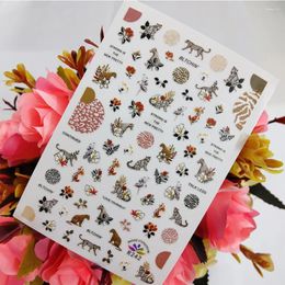 Nail Stickers Animal Leopard Tiger Flowers 3D For Nails Decoraciones Manicure Design Art Sticker Self Adhesive Sliders Foil On