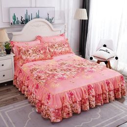 3Pcs Bed Sheet Lace Skirt Elastic Fitted Double Bedspread With Pillowcases Mattress Cover Bedding Set Elastic King Size Bedsheet 240111