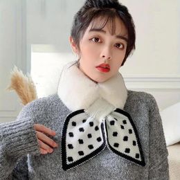 Scarves Women Plush Scarf Cozy Neck Knitted Winter Collar For Dot Print Patchwork Shawl Thick Wrap