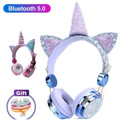 Headphones Cute Unicorn Headphones for Girls Kids Children Bluetooth Wireless Earphone with Mic Music Stereo Phone Helmet School Gifts