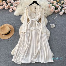 Basic Casual Dresses Luxury Embroidery Hollow Out Lace Dress For Women Autumn Runway