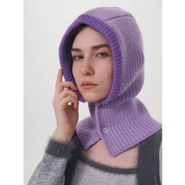 Y2K Women's Cashmere Balaclava Large Head circumference Warm Ear Protection Woollen Knit Hat Original Niche 240111