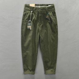 HIQOR Spring Autumn Men Pure Cotton Men Cargo Pants Korean Style Male Casual Loose Belt Mid Waist Man Trouser Plus Size 38 240111
