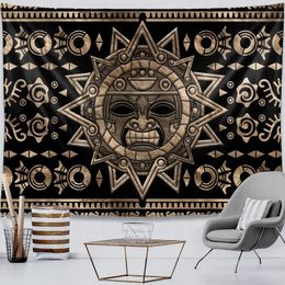 Maya Runes Tapestry Wall Meditation Psychedelic Art Hanging Retro Boho Hippie Tarot Witchcraft Tapestries for Living Room 240111