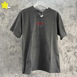 Men's T-Shirts Vintage Washed Batik Charcoal Grey Cavempt T-Shirt Men Women Hip Hop Classic Red Embroidery Cav Empt C.E Tee Top With Tags T240112