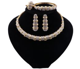 African Wedding Bridal Jewellery Luxury Dubai Gold Colour Jewellry Sets for Women Necklace Bracelet Ring Earrings Set2801789