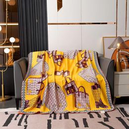GOOD QUAILTY GOLD Luxurious H Gold Blanket, Brocade Velvet Double Blanket, multi-function shawl blanket, travel blanket, aircraft blanket, flower blanket 150&150cm
