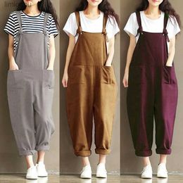 Women's Jumpsuits Rompers 80% HOT SALESPlus Size Solid Colour Women Loose Knot Tie Cotton Linen Jumpsuit Harem OverallsL240111