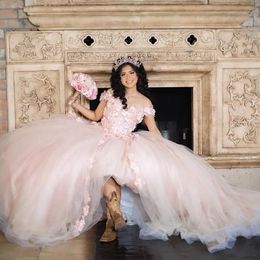 New Pink Quinceanera Dress Ball Gowns 3D Flower Beading Appliques Sweet 16 Dress Birthday Party Gowns Vestido De 15 Custom Made