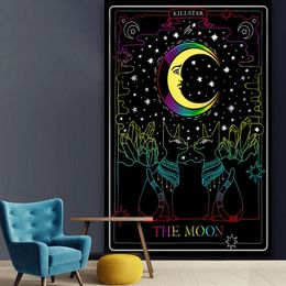 Tarot Card Tapestry Sun Moon Wheel of the Zodiac Astrology Chart Witchcraft Mandala Wall Hanging Psychedelic Black Home Decor 240111