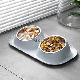 Dog Bowls Feeders Double Cat Food Bowl Stainless Steel Pet Feeder Food Container Non-slip Base Pet Water Feeder Tilt Safeguard Neck for Dogs Catsvaiduryd