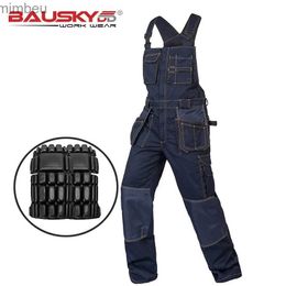 Men's Jeans Multi Pocket Work Bib Overalls Men With Knee Pads Working Uniforms RepairmanL240111