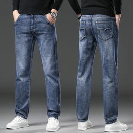 Fashion Mens Stretch Jeans Business men Straight Leg Classic Casual Denim Long Pants Slim Fit Simple Man Trousers 240112