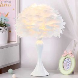 Night Lights Table Lamp With Feathers USB Power Night Light Bedroom bedside Lamp Dining Room Hotel Bedside Desk Lamp Modern Wedding Decor YQ240112