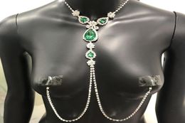 2020 Luxury Green Rhinestone Non Piercing Jewelry for Women Sexy Adult Body Nipple Chain Necklace7612129