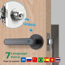 Smart Door Handle Fingerprint Password Digital Lock Tuya App Keyless Entry for Doors Electronic 240111