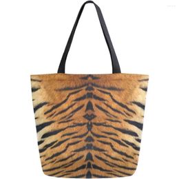 Shopping Bags Tiger Print Canvas Tote Grocery Bag Shoulder Casual Book Large For Women Purse Handbag Reusable Multipurpose Use