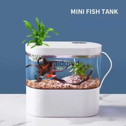 Aquariums Desktop Creative Mini Aquarium Fish Tank with Biochemical Filtration System and LED Light Betta Fish Ecological Water Cyclevaiduryd