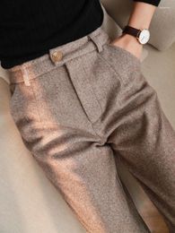 Women's Pants Woolen Women Harem Pencil 2024 Autumn Winter High Waisted Casual Suit Office Ladies Trousers