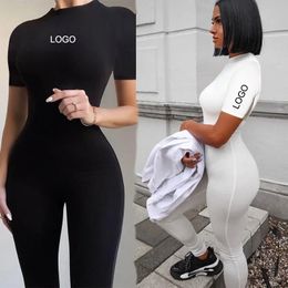 Custom Fashion Women Jumpsuit Casual Solid Colour Jumpsuits Sports Playsuit Ladies Workout Gym Bodysuit 240112