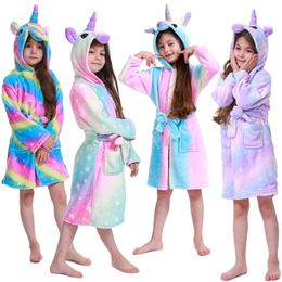 Kigurumi Children's Robe Flannel Hooded Baby Bathrobe Kids Unicorn Bath Robe Winter Animal Child Boys Girls Pyjamas Kids Clothes 240111