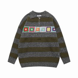 Erkek Hoodies Sweatshirts Orijinal Erkekler Soğuk Sweaters Kış Vintage Stripe Jumpers Yakası Yarım fermuar örgü kazak Kadınlar Baggy Pullovers Knityolq