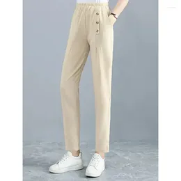 Women's Pants Mom Ankle-length Trousers Thin Big Size 4XL Spodnie Baggy Causal Harem Pantalones High Waist Cotton Linen Pencil Vintage