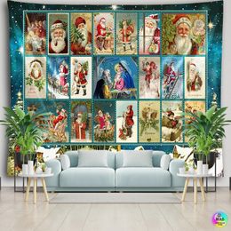 Christmas Tapestry Christ Wall Hanging Nativity Scene Room Decoration Vintage Tree Santa Claus Home Decor Large Cloth 240111
