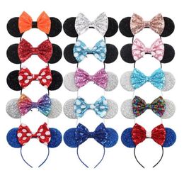 Hair Accessories Girl Big Bow Carnival Theme Mouse Ears Headband Girls Sequins 5quotBow Hairband With Crown Kids Festival Access5196991