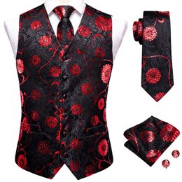 Hi-Tie Silk Mens Vest Tie Hanky Cufflinks Set Jacquard Floral Paisley Waistcoat Sleeveless Jacket Necktie for Male Wedding Work 240112