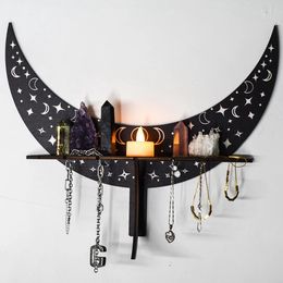 Display 1pc Moon Shaped Wooden Candle Holder and Wall Mounted Rack for Home Decor, Jewellery Display, and Festive Celebrations