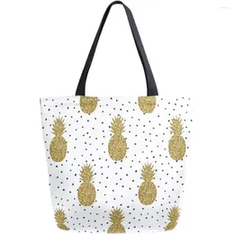 Shopping Bags Pineapple Canvas Tote Bag Shoulder Casual Book Large For Women Polka Dot Purse Handbag Reusable Multipurpose Use