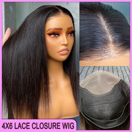 Malaysian Indian Brazilian Natural Black Color 100% Raw Virgin Remy Human Hair Silky Straight 4x6 Lace Closure Wig