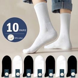 10 PairsPack Classic Black White Mens Cotton Socks Sweatabsorbing Mid Tube Sports Breathable Women Casual Sokken 240112