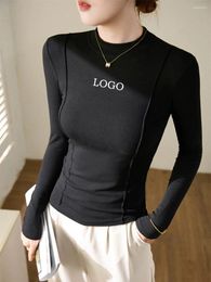 Women's T Shirts Custom LOGO High Elastic Skin-friendly 2024 Autumn And Winter Semi-high Neck T-shirt Womens Long-sleeved Bottoming Shirt