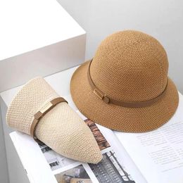 Wide Brim Hats Women's Summer Hat Elegant Travel Beach Cap Sun Belt Decor Bucket Sunscreen Retro Breathable Vacation Outdoor