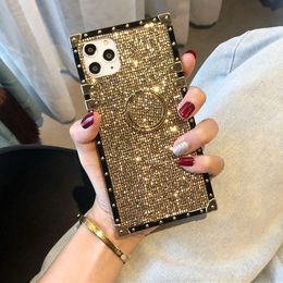 CASEiST Luxury Glitter Full Diamond Square Phone Case With Ring kickstand Holder Bling Sparkle Woman Gift TPU Cover For iPhone 15 14 13 12 11 Pro Max XS 8 7 Plus Samsung yz