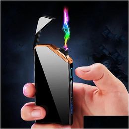 Lighters Windproof Dual Arc Electric Lighter Usb Rechargeable Plasma Cigarette Flameless Smoking Gadgets Gift Promotion Drop Deliver Dhxiw