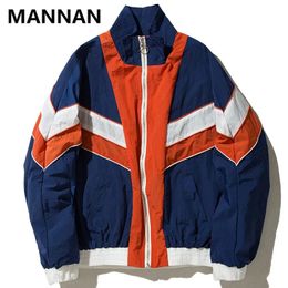 MANNAN Vintage Multicolor Colour Block Patchwork Windbreaker Jackets Autumn Hip Hop Streetwear Zip Up Track Casual Jackets 240111