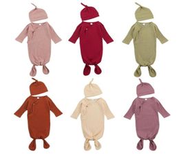 Baby Solid Sleeping Bags Caps Sets Infants Long Sleeve Swaddling Newborn Cotton Blanket With Hat 2PcsSet M28232856446
