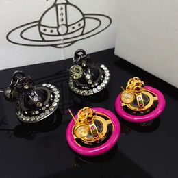 vivianely westwoodly earrings 3D Saturn Dropping Oil Earrings Light Luxury Full Diamond Planet niche high-end design accessories