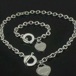 Hot Sell Birthday Christmas Gift 925 Silver Love Necklace Bracelet Set Wedding Statement Jewellery Heart Pendant Necklaces Bangle Sets 2 in 1 w J2DW140