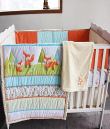 Embroidery 3D prairie fox Baby bedding set 7Pcs 100 cotton Baby crib bedding set Early education bedskirt quilt bumper Fitted3604320