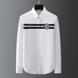 Brand Men Shirts Long Sleeve Slim Casual Shirt Letter Embroidery Striped Shirts Business Formal Dress Shirts Social Party Tops