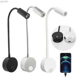 Night Lights USB Charging Port Black Silver White led Reading Light 3000K 4000K 6000K 3W LED USB Gooseneck Wall Lamp for Hotel Home Bedside YQ240112